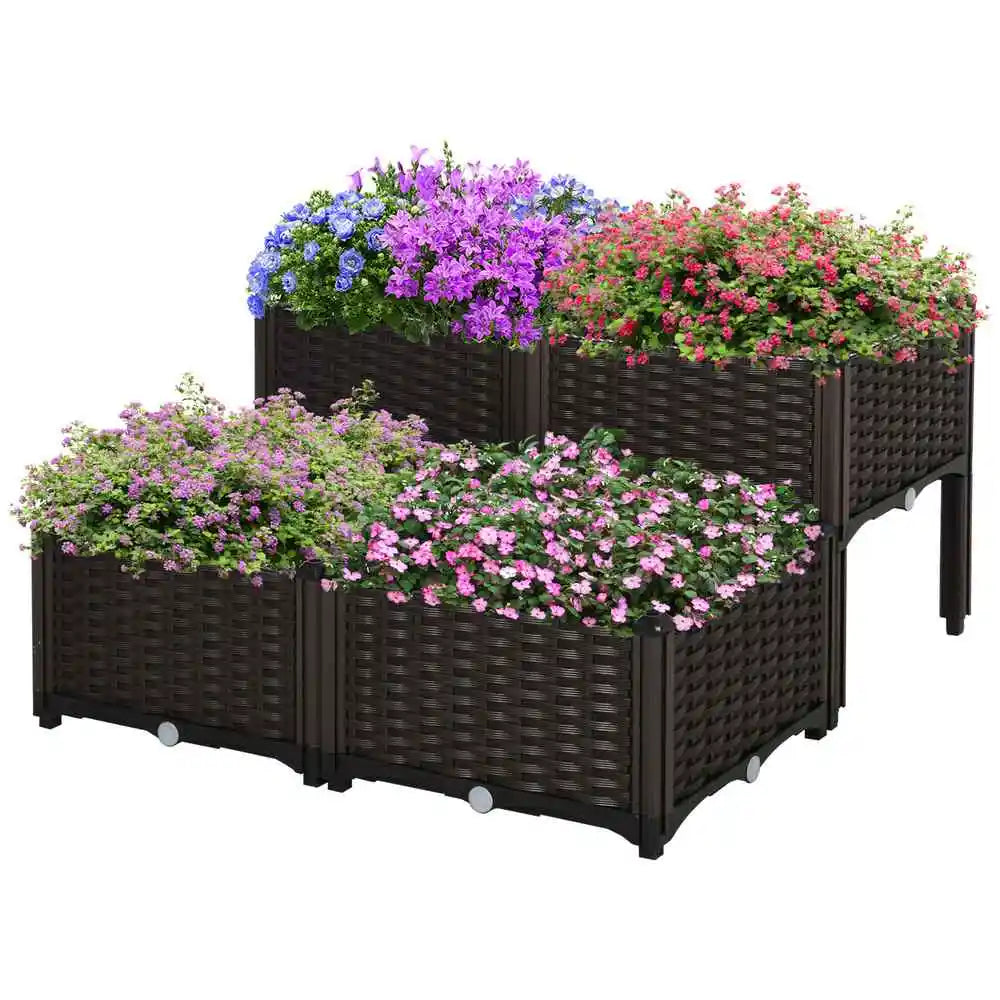 4 Piece Raised Garden Bed with Legs, Self-Watering Planter Box Raised Bed to Grow Flowers, Herbs & Vegetables, Brown Good Vibrations