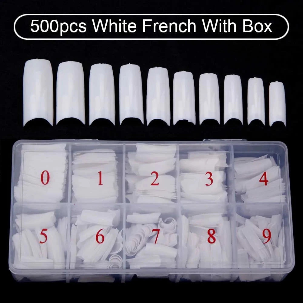 Nail Capsules 500pcs/Box Artificial Nail Tips Full Cover Nails Tips Acrylic Transparent Nail Capsules French Manicure False Nail Good Vibrations