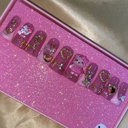 High Quality Multiply Designs 3D Handmade Customize Salon Press on Nails Acrylic Materials Set Good Vibrations