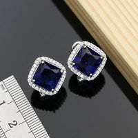925 Silver Jewelry Sets Square Blue Sapphire Costume for Women Hoop Earrings Rings Bracelet Necklace Set Dropshipping Good Vibrations