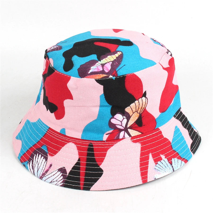 22 Colors Printed Bucket Hat Unisex Ins Trend Flat Top Outdoor Fisherman Hats Men Sunshade Caps Summer Travel Sun Cap Wholesale Good Vibrations