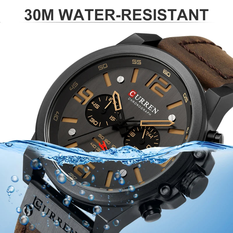 CURREN Mens Watches Top Luxury Brand Waterproof Sport Wrist Watch Chronograph Quartz Military Genuine Leather Relogio Masculino Good Vibrations