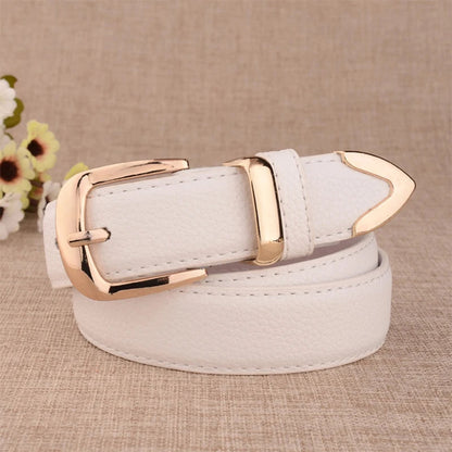 Fashion Women Leather Belts High Quality Gold Buckle Best Matching Dress Jeans Belts for Lady LB2146 Good Vibrations