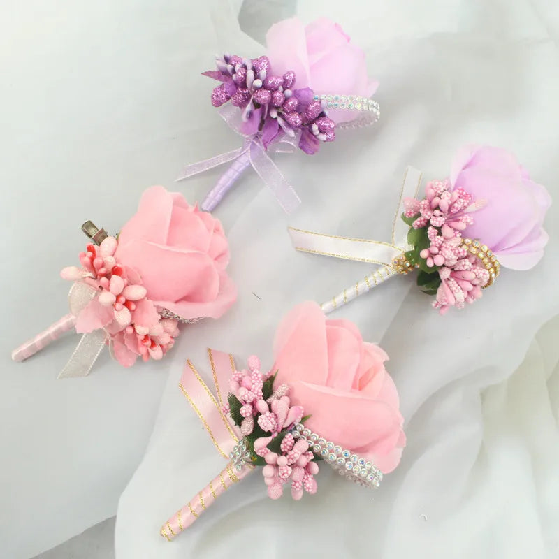YO CHO Wedding Bouquet Artificial Rose Flowers Blue Brooch Corsages Glitter Rhinestone Ribbon Lace Classic Prom Boutonniere Pins Good Vibrations