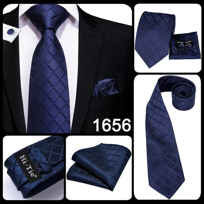 Hi-Tie Blue Business Solid 100% Silk Men's Tie NeckTie 8.5cm Ties for Men Formal Luxury Wedding High Quality Gravata Good Vibrations