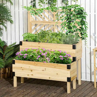 Raised Garden Bed with Trellis, 2 Tier Wooden Elevated Planter Box with Legs and Metal Corners for  Flowers, Natural Good Vibrations
