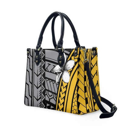 Customized Luxury Leather Women Handbag Hawaii Tribal Polynesian Tattoo Print Pu Leather Purse Shoulder Bag Lightweight Tote Bag Good Vibrations