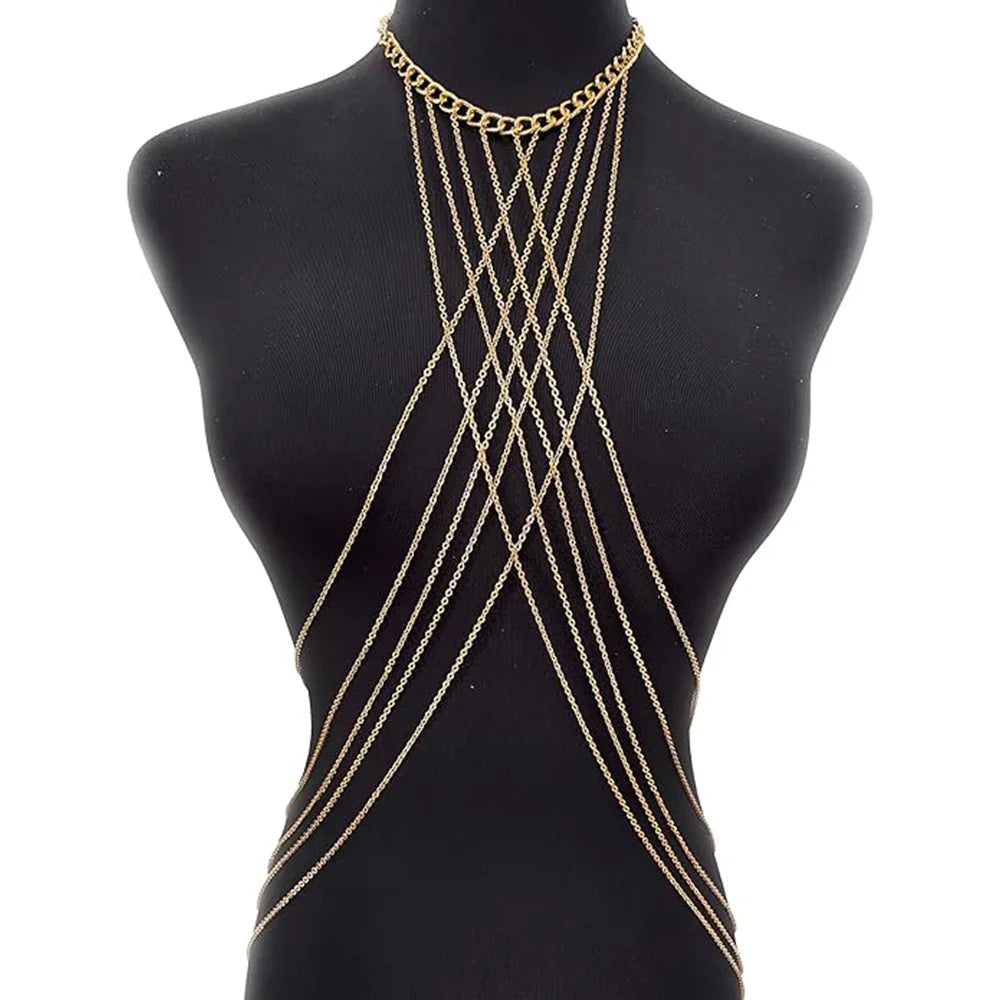 Harness Body Chain Sexy Layered Tassel Belly Waist Chain Necklace Boho Hot Bikini Nightclub Party Beach Body Jewelry Gold Tone Good Vibrations