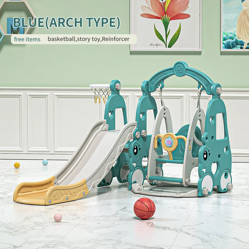 6 in 1 Indoor Playground Set for Children HDPE/PE Swing and Slide Toys Baby Playhouse with Indoor Slide and Swing Features Good Vibrations