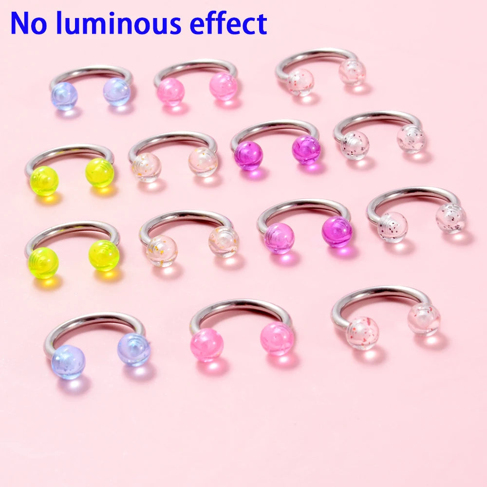 Surgical Steel Bar Tongue Rings Acrylic Glow in the dark ball Tongue Barbell Luminous Acrylic Ball Belly button Ring Piercing Good Vibrations