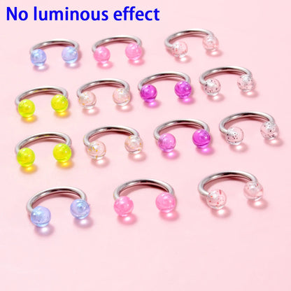 Surgical Steel Bar Tongue Rings Acrylic Glow in the dark ball Tongue Barbell Luminous Acrylic Ball Belly button Ring Piercing Good Vibrations