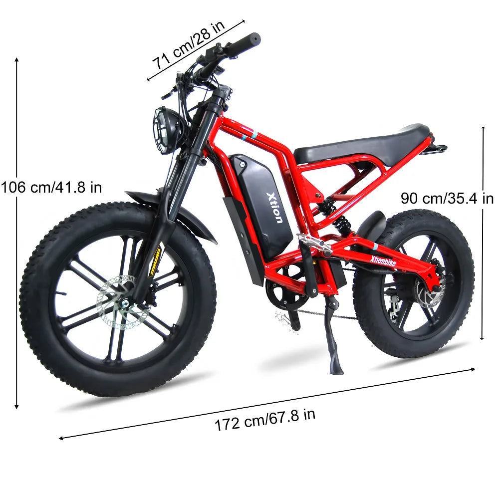 US Warehouse 48v Electric Bike 7speed 31-37 Miles Waterproof 20" Fat Tire Electric Cross Bike with Smart LCD Display Good Vibrations
