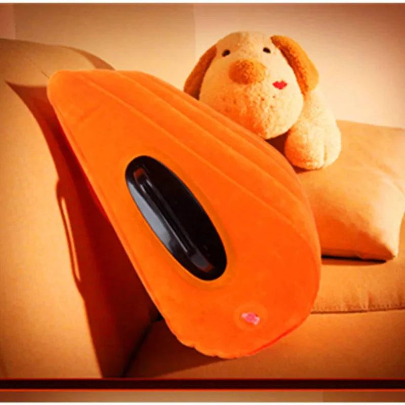 Inflatable erotic wedge cushion for adult games and positions.
