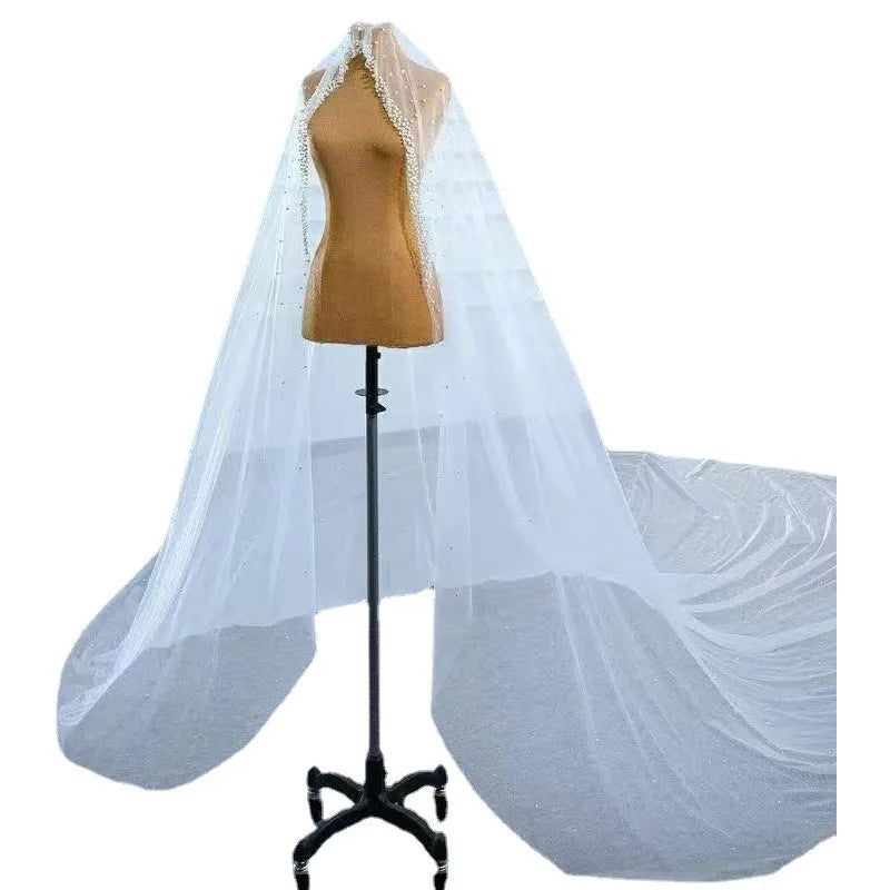 S867A New White Long Section Beads Same As Video 3 Meters Wide Three-dimensional Flower Wedding Bridal Veils Good Vibrations
