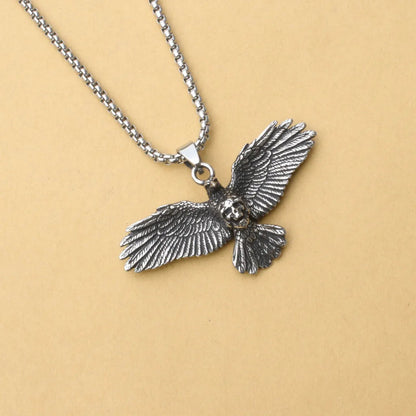 Retro Gothic Skull Face Eagle Pendant Stainless Steel Chain Necklaces Men's Hip-hop Jewelry