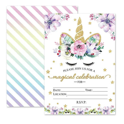 Birthday Party Decoration Invitation Card Magic Unicorn Petal Star Envelope Card Girl Unicorn Theme Party Invitation
