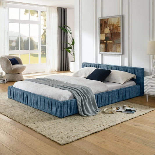 Modern Style Queen-Size Bedroom Furniture Bed Frame with Chenillefabric with Pleated Design Good Vibrations