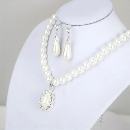 Pearl Jewelry Set for Women Water Drop Dangle Earrings Crystal Pendants Imitation Pearl Beads Necklaces femme brincos e colares Good Vibrations Adult Super Store