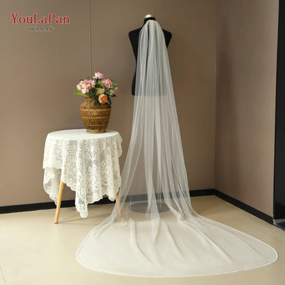 YouLaPan V175 R Fashion Bridal Beaded Veil Fingertips Long Crystal Pearl Trim Short Single Layer Veil Ivory Church Wedding Veil Good Vibrations