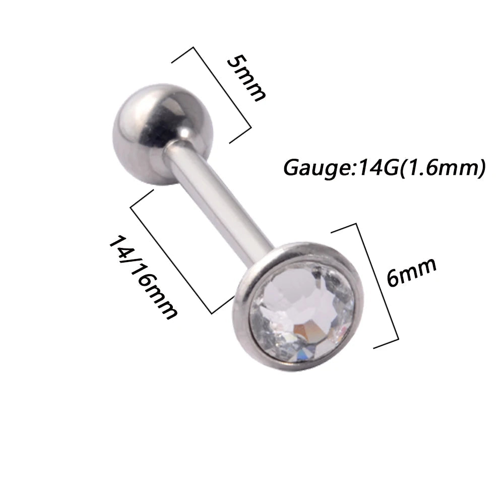 1PC Anti-Allergy Surgical Steel Tongue Rings Women Flat Zircon Piercing Tongue Barbells Piercing Body Jewelry 14g Good Vibrations