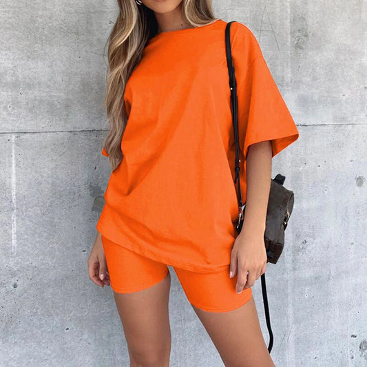 ANSZKTN Custom logo T Shirt Casual Sports Custom Tracksuit Solid Color Women Outfits Short Sleeve Biker Shorts Two Piece Set Good Vibrations