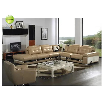 Luxury Big Size Black Real Comfortable Leather Seven Seater Full L Shape Sofa Good Vibrations