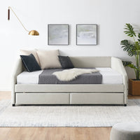 Queen Size Daybed with Two Drawers Trundle Upholstered Tufted Sofa Bed Linen Fabric Living Room Furniture Good Vibrations