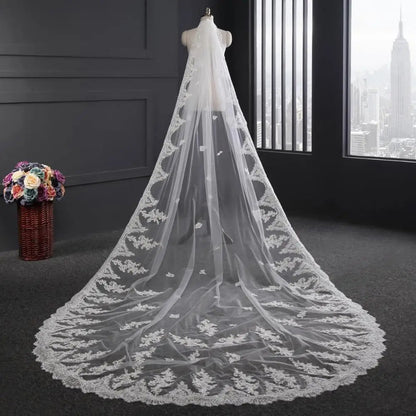 Luxury Cathedral 3.5M Wedding Veil Lace Pearls Beaded Bridal Veil Good Vibrations