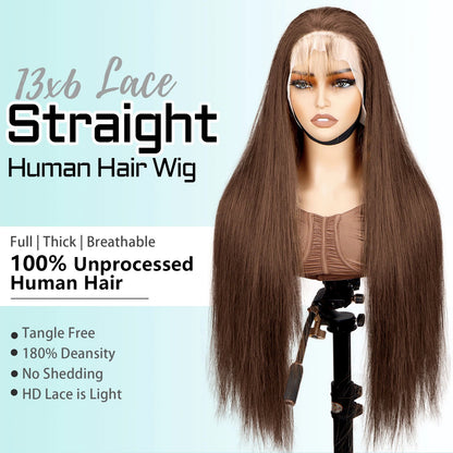 Wholesale Sale 30 Inches Brown Hair Wigs 13*6 Lace Frontal Straight Hair Wig 180% Density Human Hair Pre Plucked with Baby Hair Good Vibrations