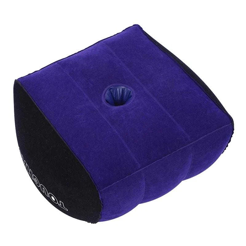 Inflatable wedge cushion for adult games, erotic positions, and couple support.