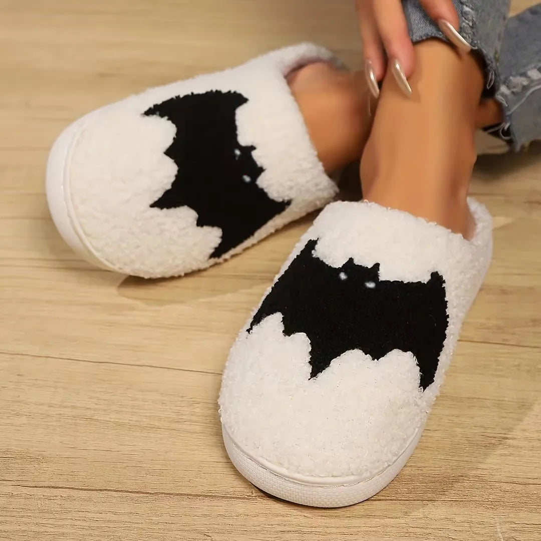 Halloween Theme Black Bat Home Cotton for Slippers for Men Women Autumn Winter Warm Wear-Resistant Non-Slip Floor Socks Fur Good Vibrations
