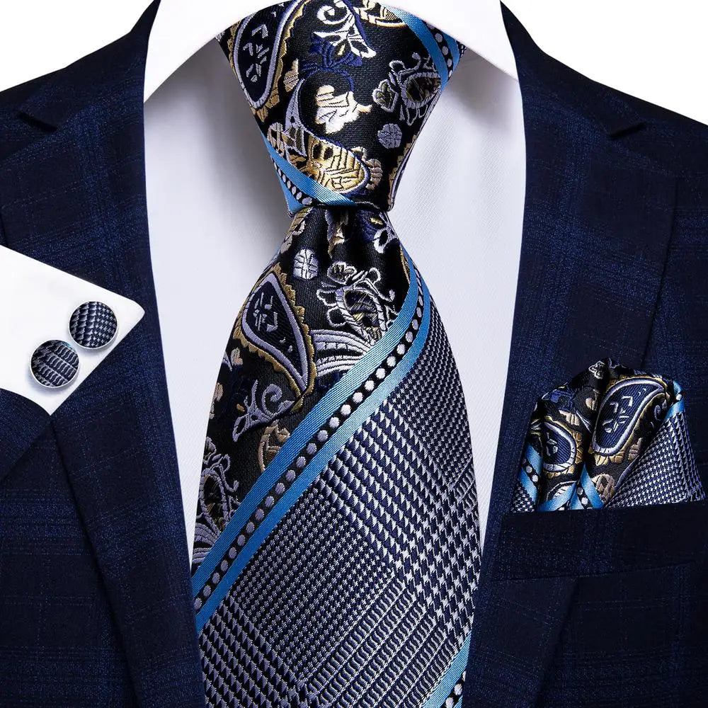 Jacquard Peacock Blue Novelty Design Wedding Tie For Men Hanky Cufflinks Gift Mens Necktie Set Business Party Dropshipping Good Vibrations