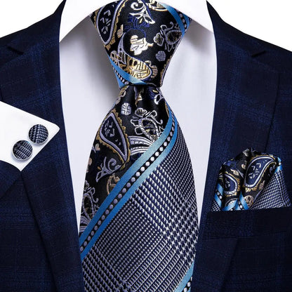 Jacquard Peacock Blue Novelty Design Wedding Tie For Men Hanky Cufflinks Gift Mens Necktie Set Business Party Dropshipping Good Vibrations
