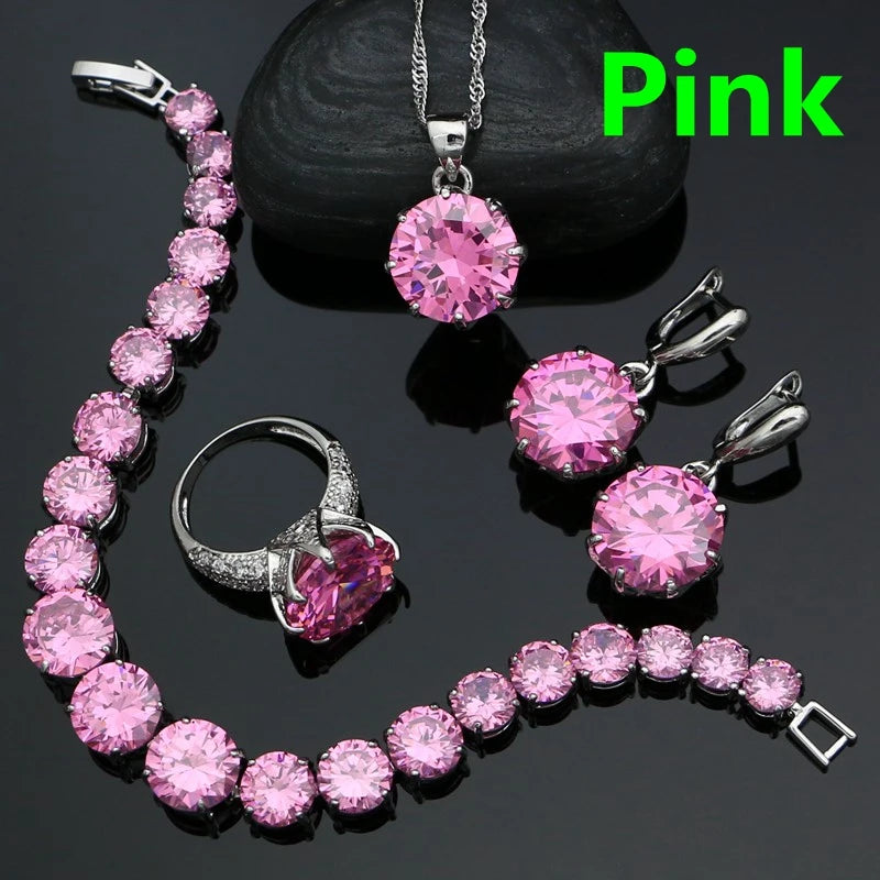 925 Sterling Silver Bridal Jewelry Sets For Women Yellow Cubic Zirconia Earrings Pendant Ring Bracelet Necklace Set Good Vibrations