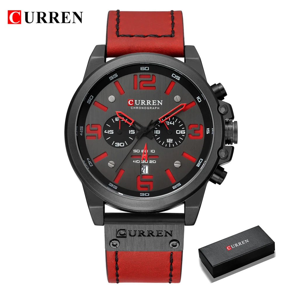 CURREN Mens Watches Top Luxury Brand Waterproof Sport Wrist Watch Chronograph Quartz Military Genuine Leather Relogio Masculino Good Vibrations
