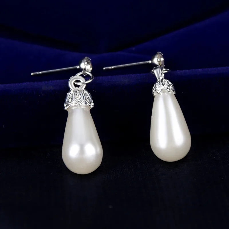 Pearl Jewelry Set for Women Water Drop Dangle Earrings Crystal Pendants Imitation Pearl Beads Necklaces femme brincos e colares Good Vibrations Adult Super Store