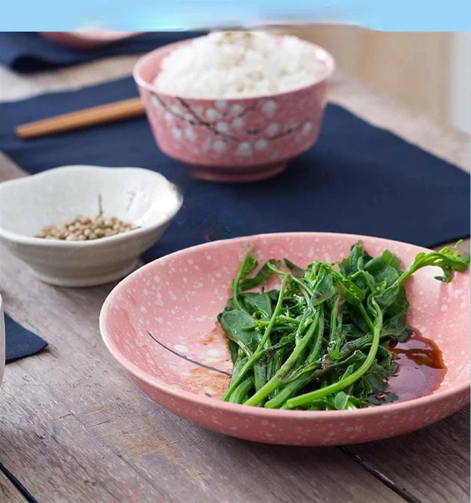 6-Piece Set Japanese Rice Bowl Dishes, Chopsticks, Spoon Ceramic Tableware Household Single Food Good Vibrations