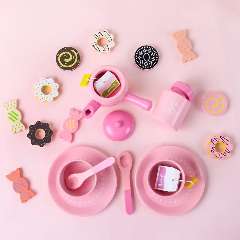 Wooden Tea Set Children's Tea Set Toddler Role Play Toy Children's House Tea Set Playhouse Good Vibrations
