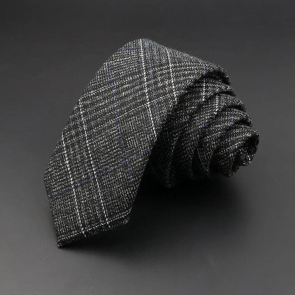 Mens Ties 6cm Classic Cotton Handmade Skinny Grey Plaid Neckties Striped Narrow Collar Slim Cashmere Casual Tie Accessories Gift Good Vibrations