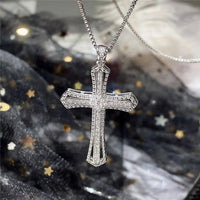 Huitan Hip Hop Cross Necklace for Women with Dazzling CZ Stone Luxury Silver Color Cool Neck Accessories Party Trendy Jewelry Good Vibrations