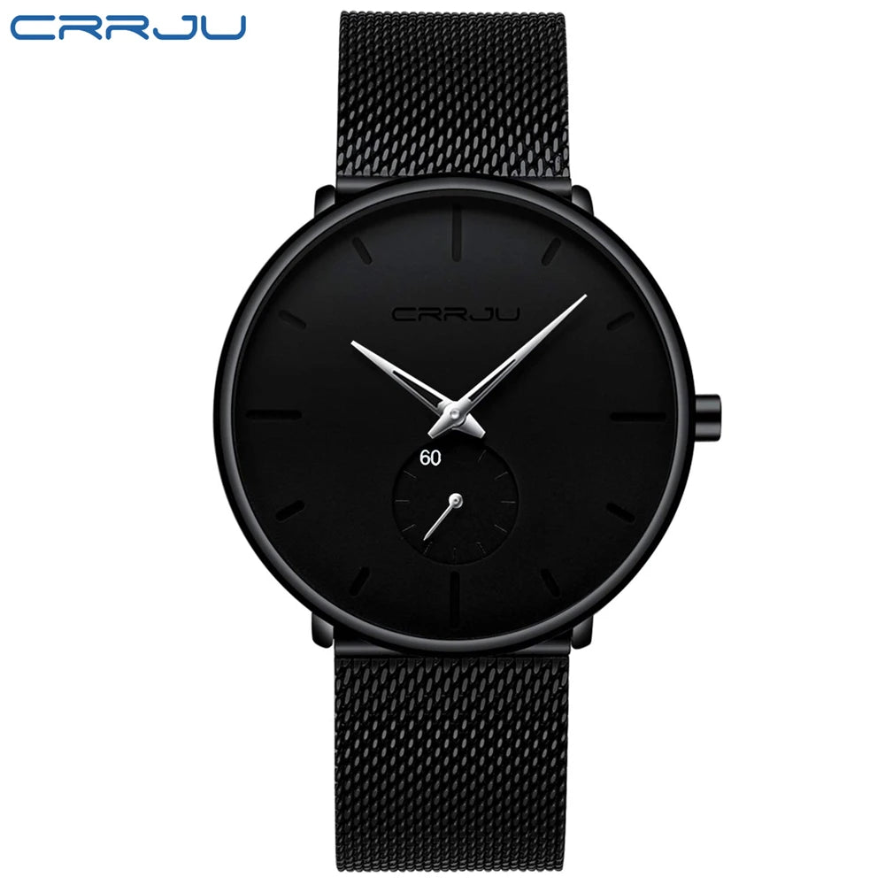 CRRJU New Watches Mens 2019 Man Fashion Simple Stainless Steel Blue Thin Watch For Men Luxury Casual Waterproof Quartz Clock Good Vibrations