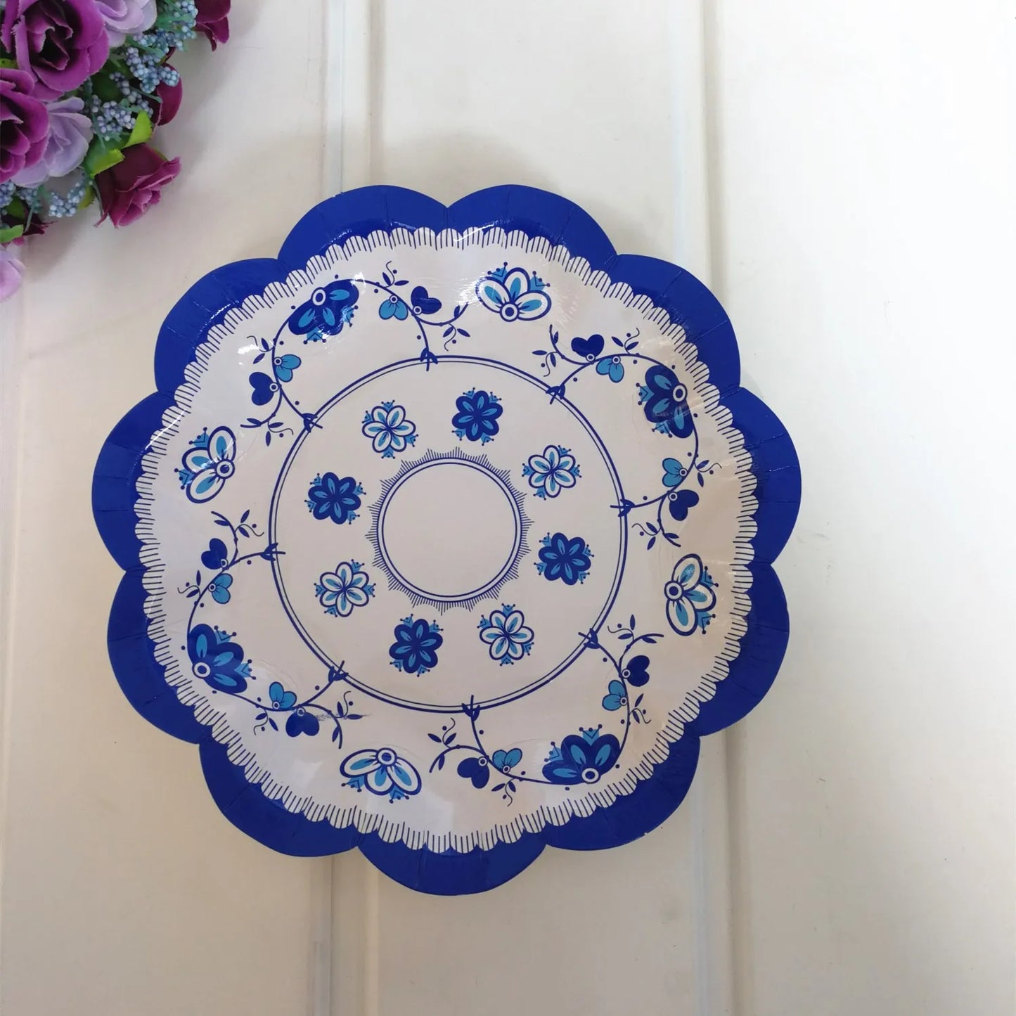 Retro Floral Chinese Style Blue and White Porcelain Paper Plate Party Plates Wedding Lace Dish Disposable Plate 1PC Tablecloth Good Vibrations