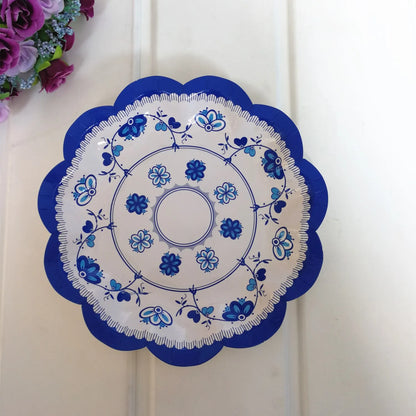 Retro Floral Chinese Style Blue and White Porcelain Paper Plate Party Plates Wedding Lace Dish Disposable Plate 1PC Tablecloth Good Vibrations