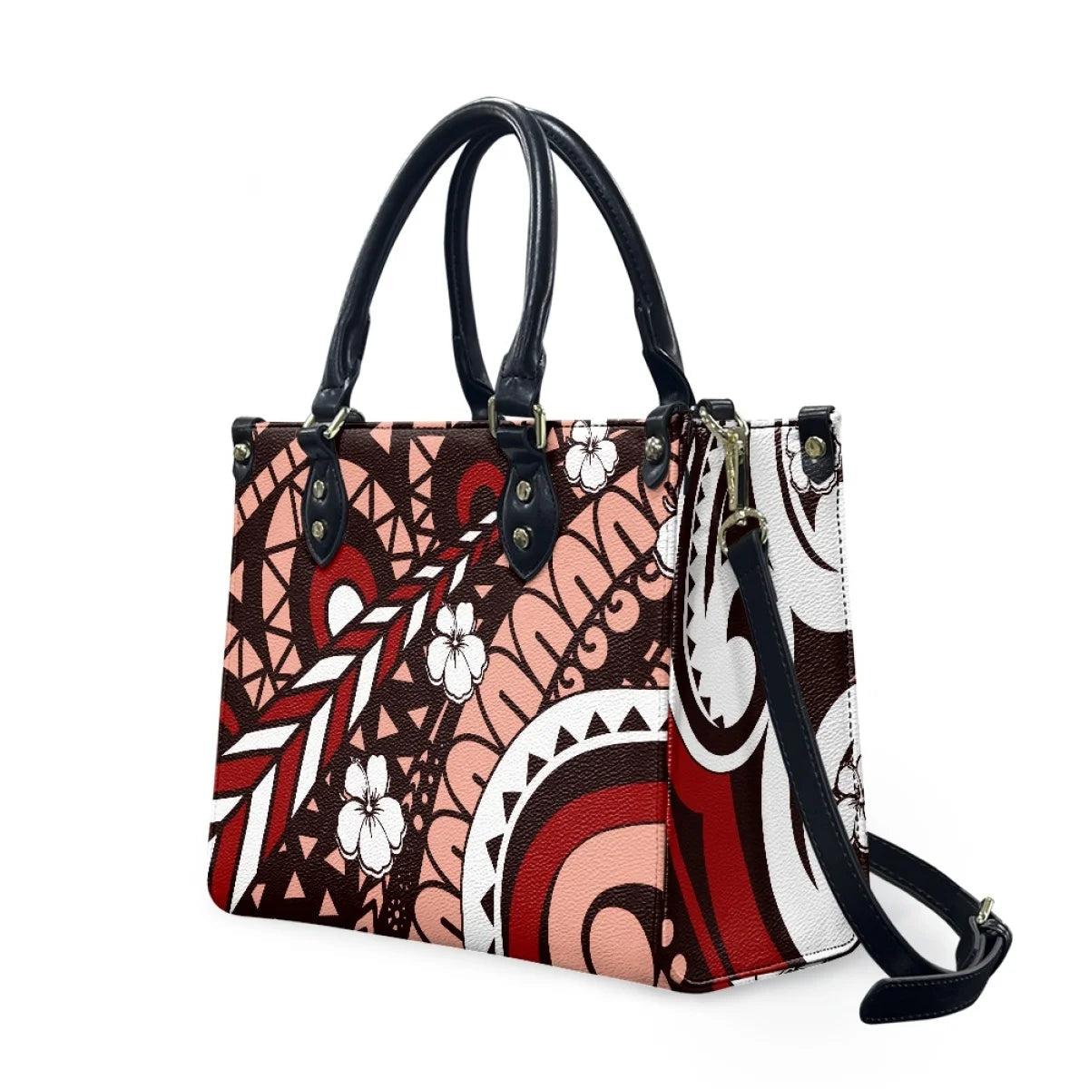 Customized Luxury Leather Women Handbag Hawaii Tribal Polynesian Tattoo Print Pu Leather Purse Shoulder Bag Lightweight Tote Bag Good Vibrations
