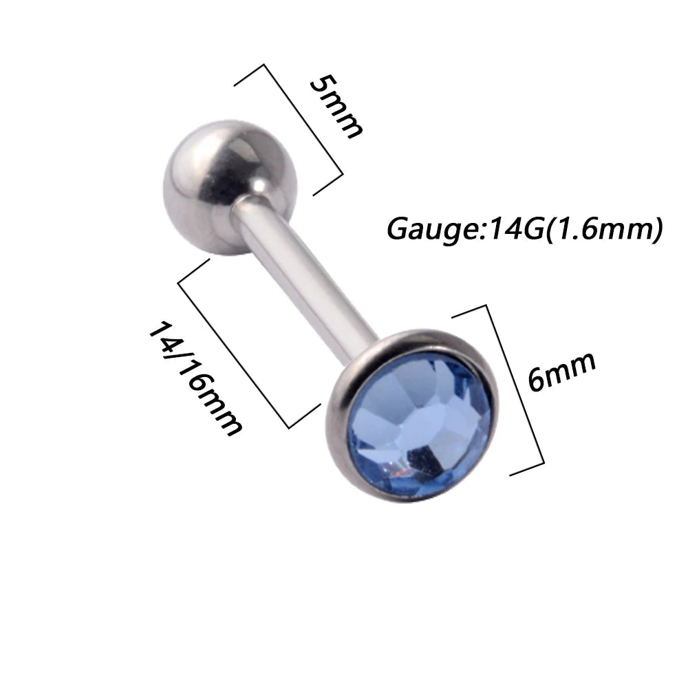 1PC Anti-Allergy Surgical Steel Tongue Rings Women Flat Zircon Piercing Tongue Barbells Piercing Body Jewelry 14g Good Vibrations