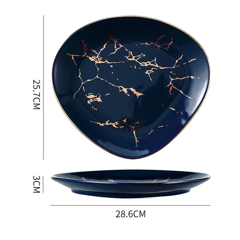 Nordic Dinner Irregular Plates Ins Gold Inlay Dinner Dish Marble Steak Plates Ceramic Dishes Tray Dinnerware Sets Drop Shipping Good Vibrations
