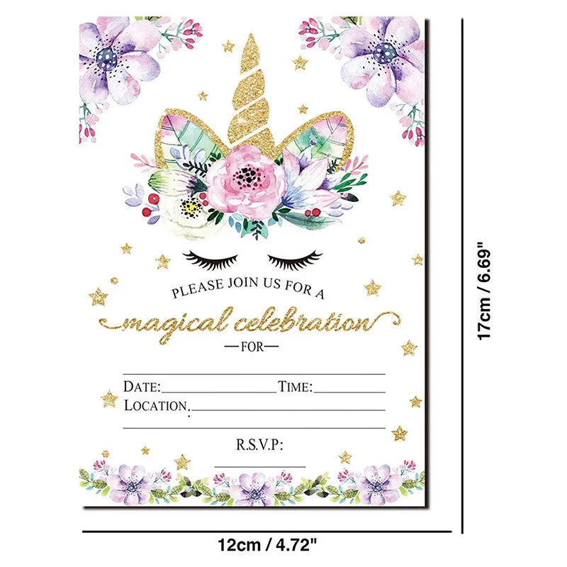 Birthday Party Decoration Invitation Card Magic Unicorn Petal Star Envelope Card Girl Unicorn Theme Party Invitation Good Vibrations