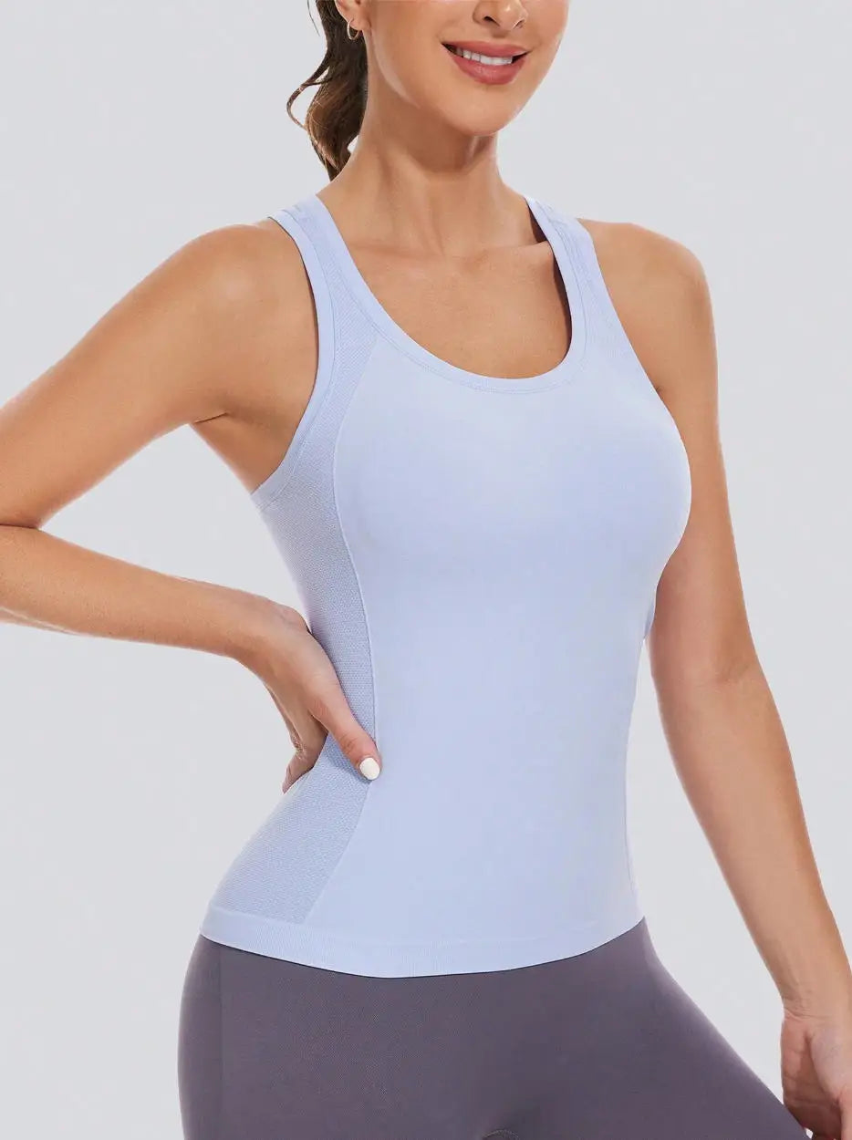 Workout Tank Tops for Women Racerback Tank Tops Seamless Gym Tops Sleeveless Athletic Yoga Running Shirts Good Vibrations