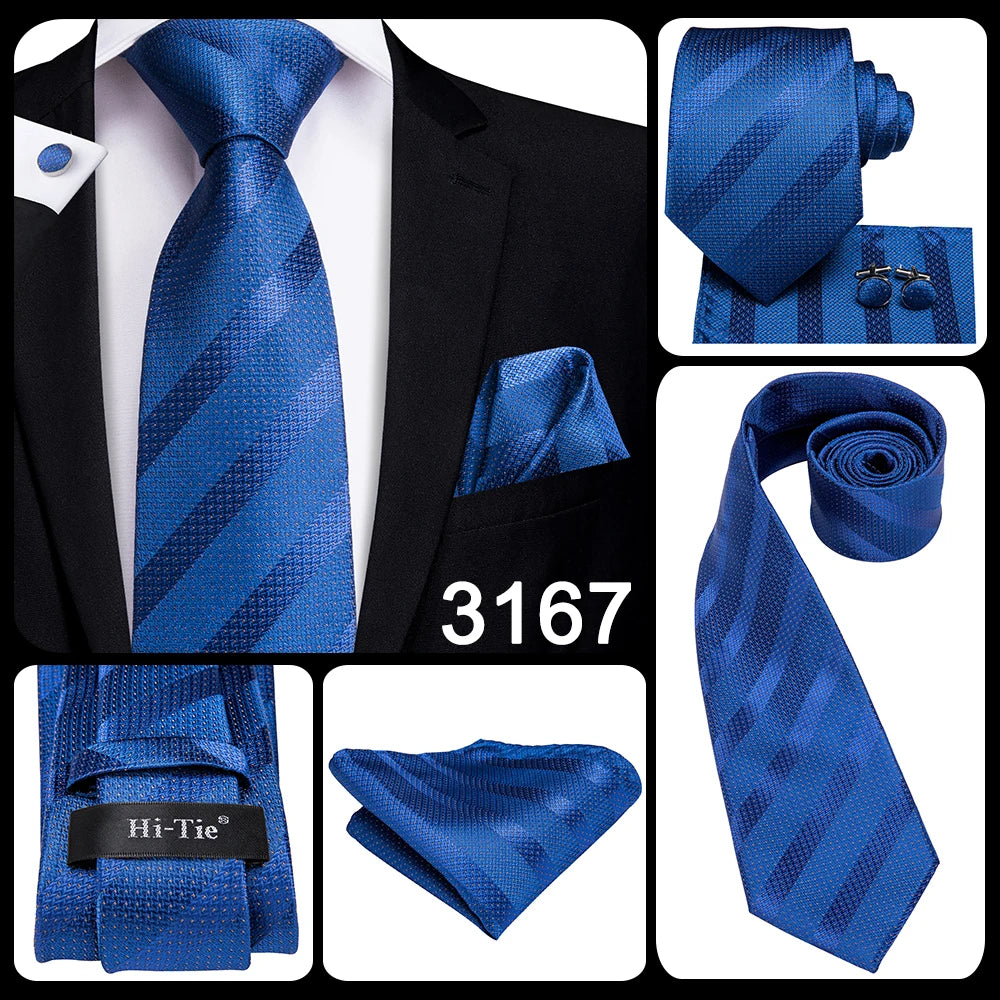 Hi-Tie Navy Blue Solid Paisley Silk Wedding Tie For Men Hanky Cufflink Mens Necktie Set Business Party New Design Dropshipping Good Vibrations