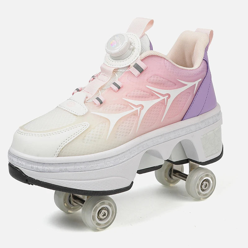 Factory New Kick Roller Shoes Cool Style Skate Shoe Kick Out with 4wheels Children Sliding Young Adjustable Rollershoes Sneakers Good Vibrations